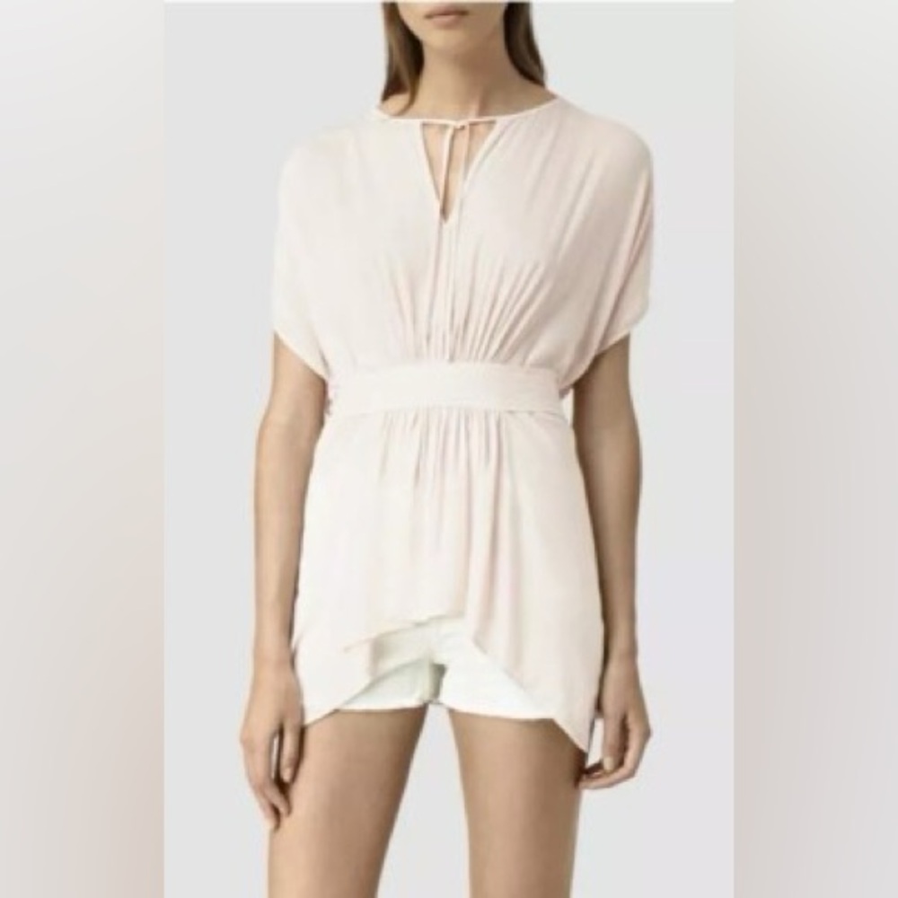 ALLSAINTS Nevis Blouse Off White Tunic Top Size 4 Flowy Tie Waist Dolman Sleeves